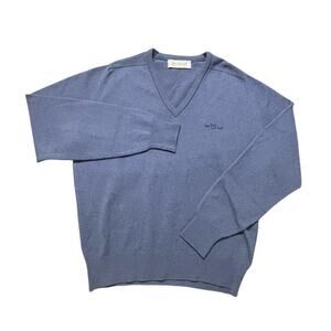 Lyle & Scott Sweater Mens Large Blue Hawick Scotland Pure Lambswool V-Neck Knit